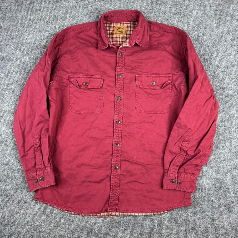 St. John's Bay Shirt Mens Size LT Red Heavyweight Cotton Plaid Lined Long Sleeve
